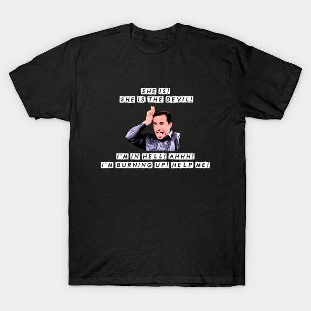 Michael Scott Dinner Party Quote Jan is the Devil T-Shirt by graphicbombdesigns